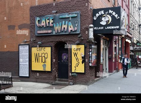 Cafe wha manhattan - 115 Macdougal St, New York City, NY 10012-1202. Stadtviertel: Greenwich Village. Das von den New Yorkern allgemein als "the Village" (Dorf) bezeichnete Greenwich Village ist der Geburtsort der Gegenkultur der 1960er Jahre und der Bewegung der Homo-, Bi- und Transsexuellen. Besuchen Sie den für seine Kunstvergangenheit …